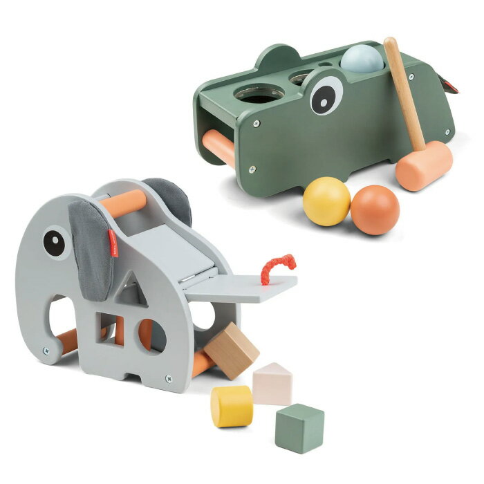 丹麥 DONE BY DEER 木製小鱷魚敲敲球|木製小象形狀配對玩具|感統玩具