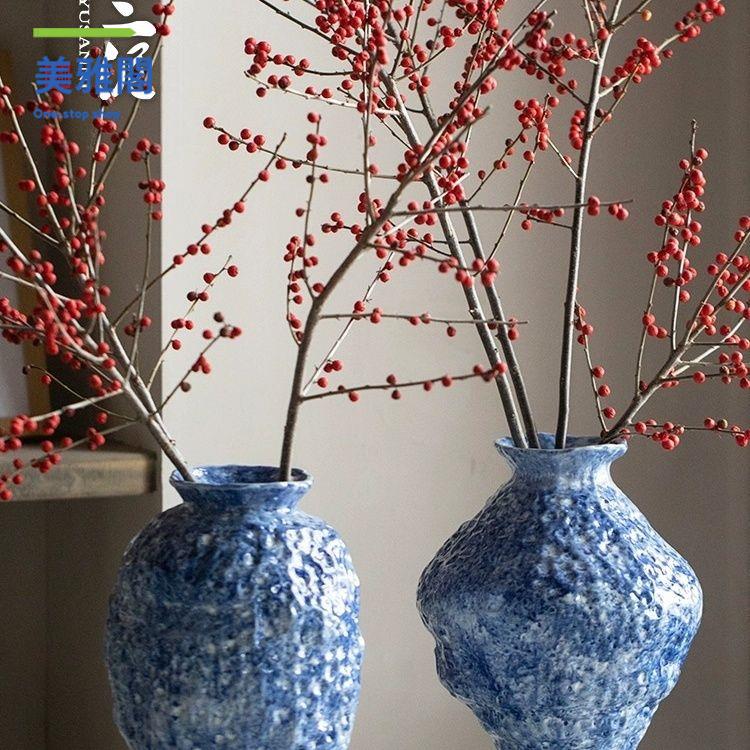 工廠直銷 花瓶 花瓶擺件 新中式復古藍釉陶瓷花瓶客廳擺件家居裝飾品時尚創意水培插花擺設 八折減免lyey