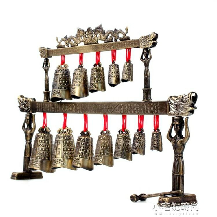 中式合金演奏樂器仿古雙層編鐘模型擺件工藝品婚慶影視道具
