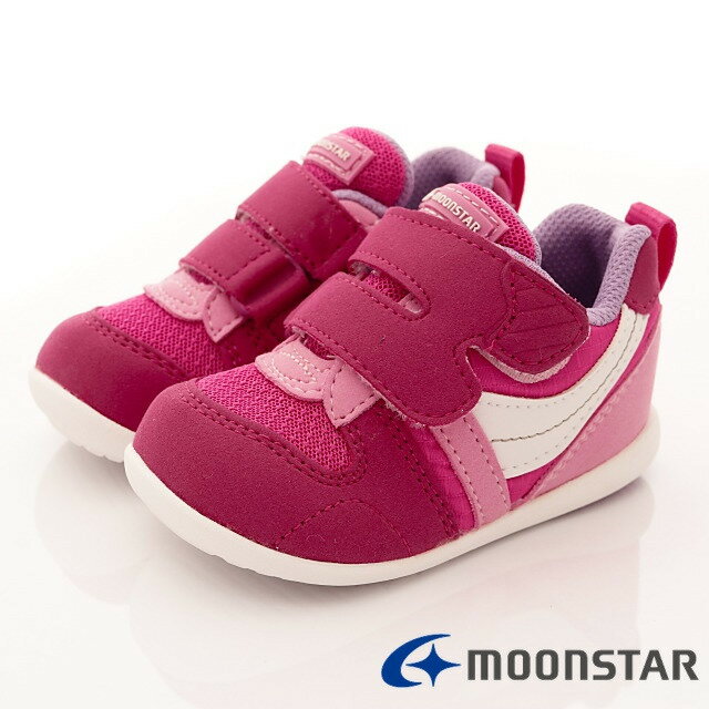 日本月星Moonstar機能童鞋HI系列寬楦頂級學步鞋款77S2櫻桃粉(寶寶段/中小童段)