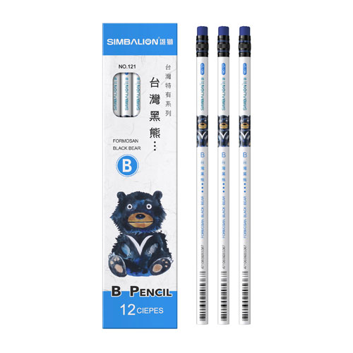 雄獅 NO.121B 台灣黑熊 圓桿轉印 皮頭鉛筆 (B) (12入)