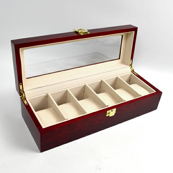 手錶收納盒 6格紅色鋼琴烤漆【NAWA186】