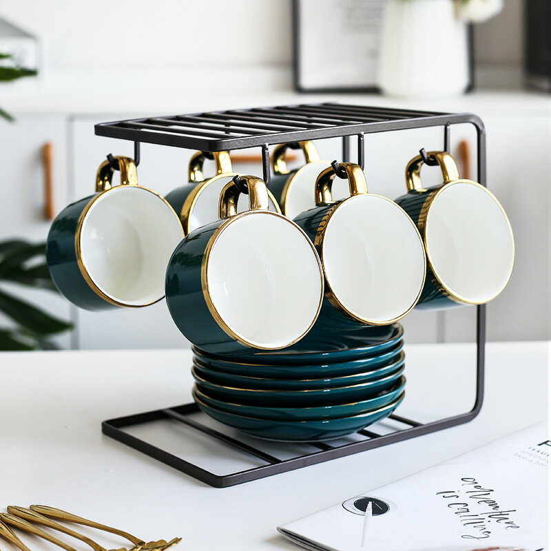 咖啡杯套裝歐式小奢華英式家用簡約創意描金邊陶瓷咖啡器具配杯架