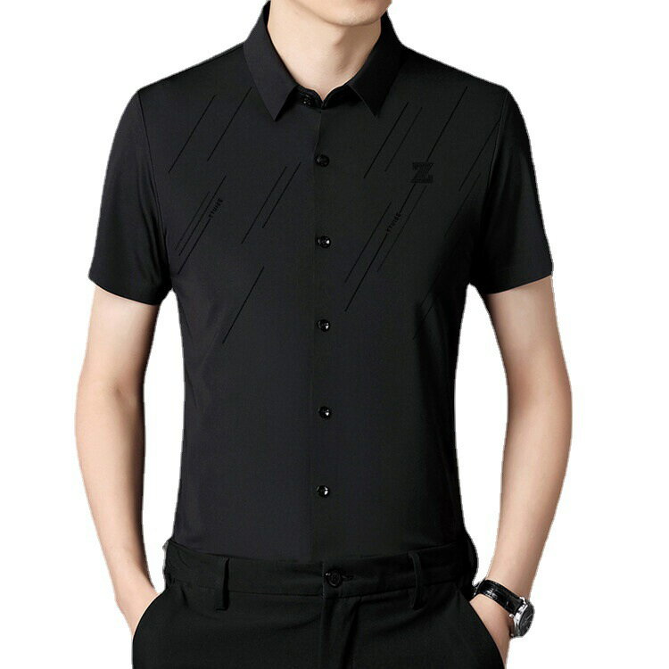 【喜挖】夏季短袖新款男士無痕襯衣潮免燙抗皺中青年商務純色薄款襯衫男裝 4