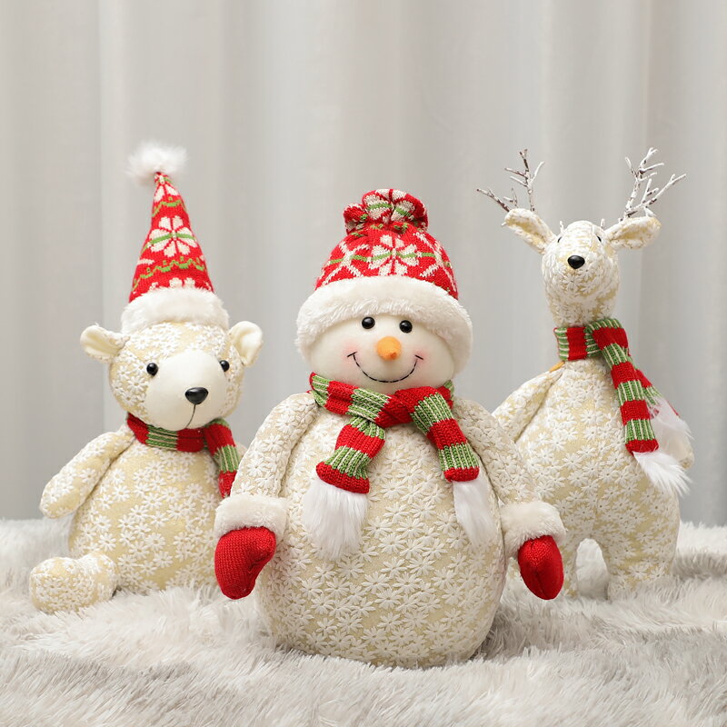 圣誕節碎花公仔迷你雪人麋鹿家用圣誕樹下擺件商場櫥窗場景裝飾