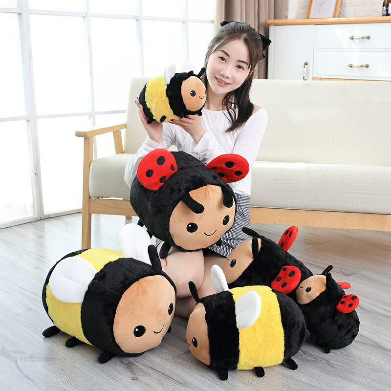 【玩偶】可愛蜜蜂公仔佈娃娃瓢蟲玩偶兒童大號毛絨玩具公司禮品跨境代髮