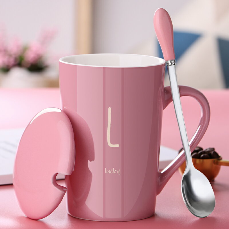 創意個性陶瓷馬克杯帶蓋勺喝水杯子潮流情侶男女家用牛奶咖啡茶杯