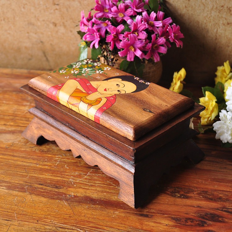泰國工藝品實木創意柚木首飾盒收納盒桌面裝飾擺件東南亞特色風格1入