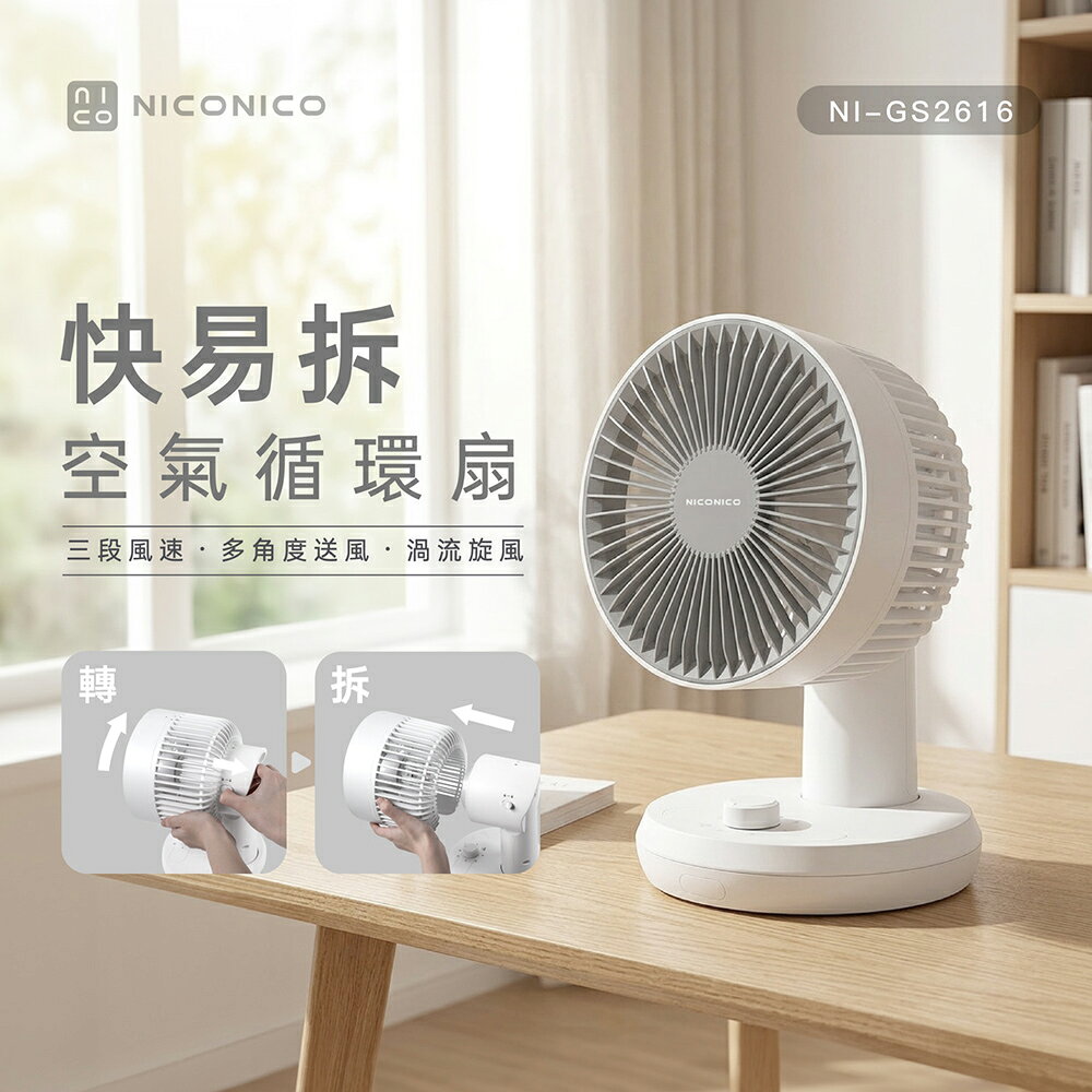 【NICONICO】快易拆空氣循環扇NI-GS2616