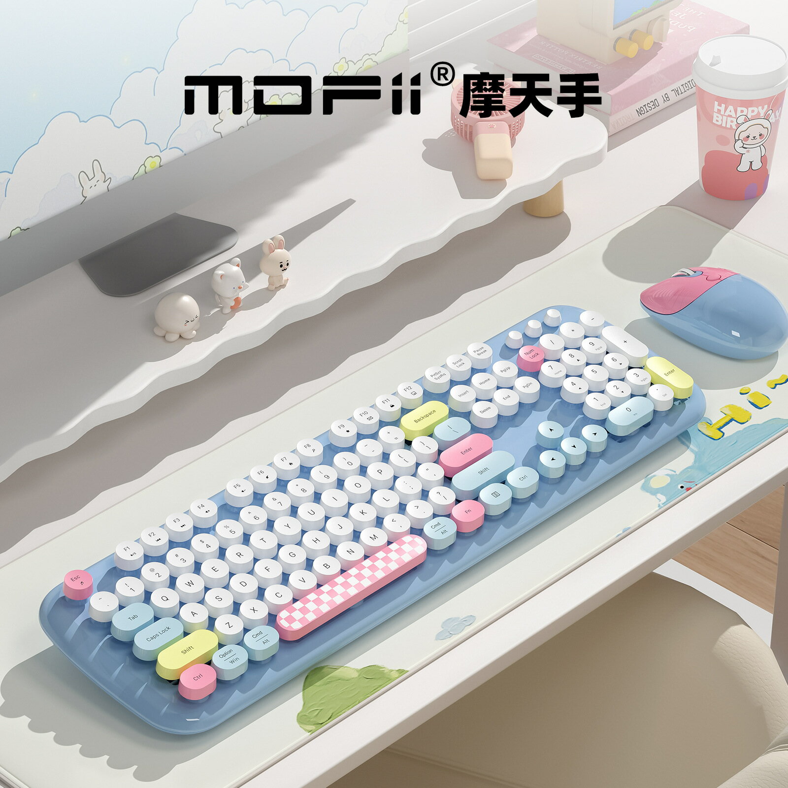 mofii摩天手鍵盤滑鼠套裝Zero可愛辦公無線電腦輕音