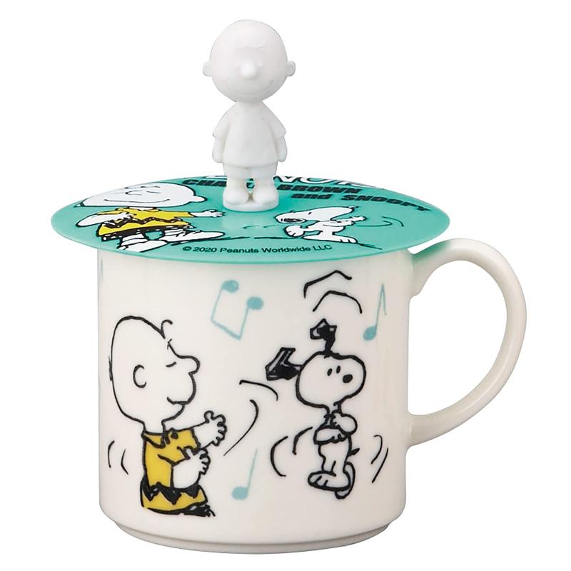 真愛日本 史努比 SNOOPY 查理跳舞綠 日本製 陶瓷馬克杯 附矽膠杯蓋組 陶瓷杯 馬克杯 杯蓋 茶杯