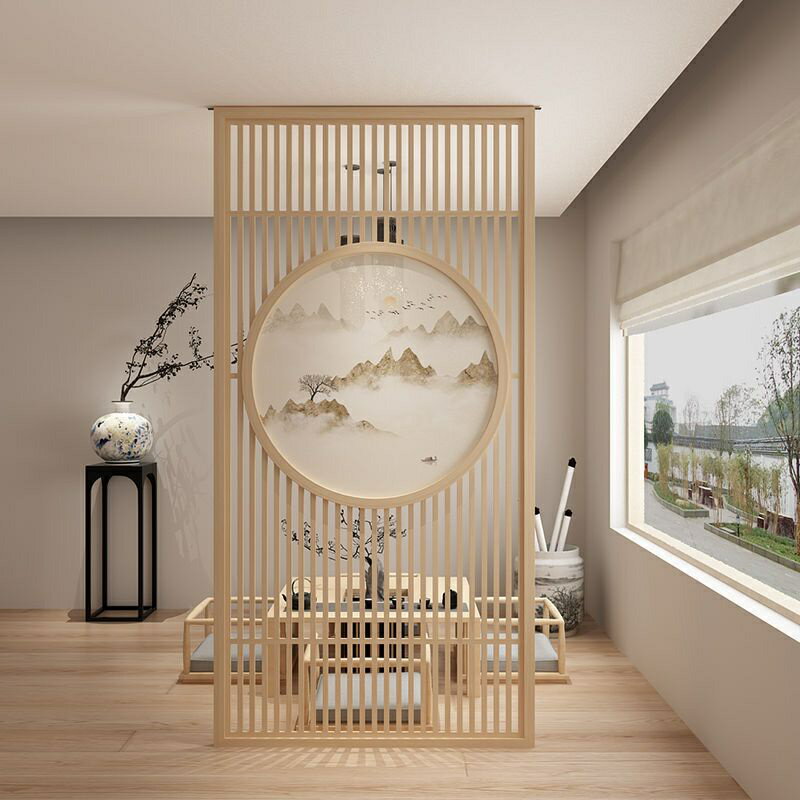 客製款新中式實木屏風柵欄隔斷玄關櫃客廳入戶進門客製書房臥室隔斷鏤空
