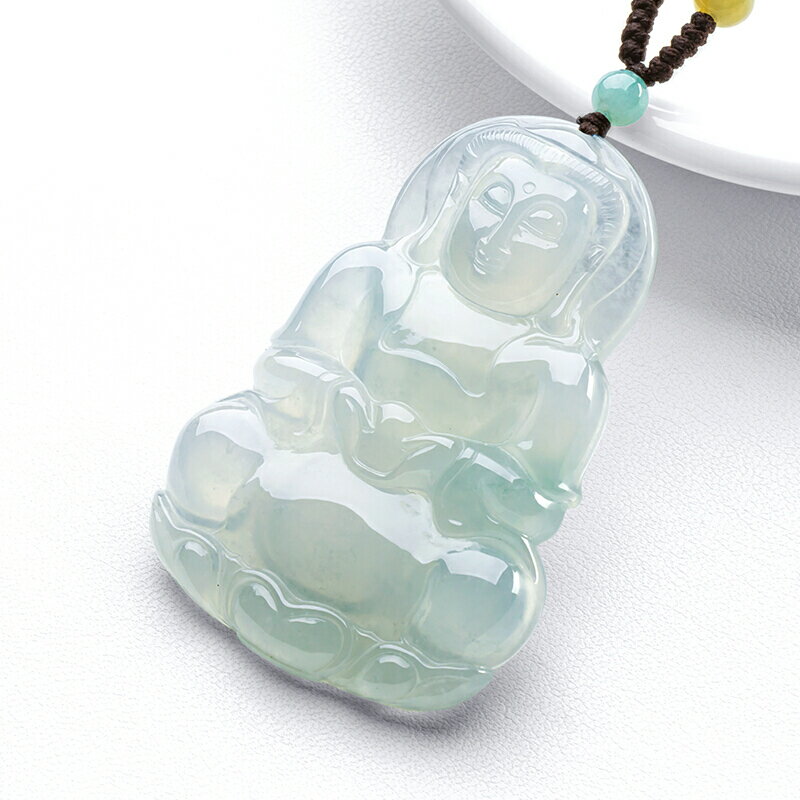 緬甸翡翠冰種淺綠玉觀音吊墜男款菩薩玉墜玉石掛件淺綠