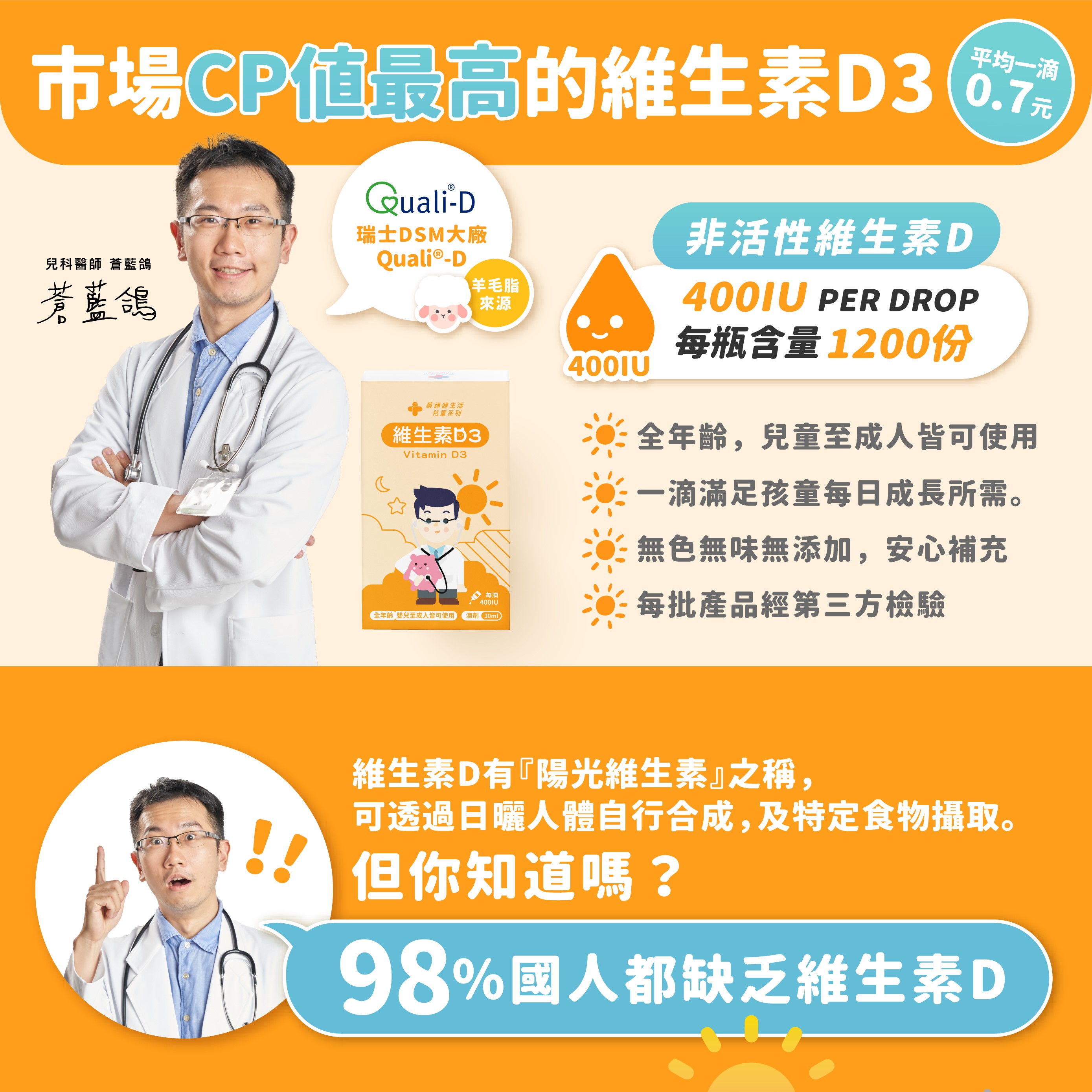 藥師健生活 400IU天然維生素D3 4