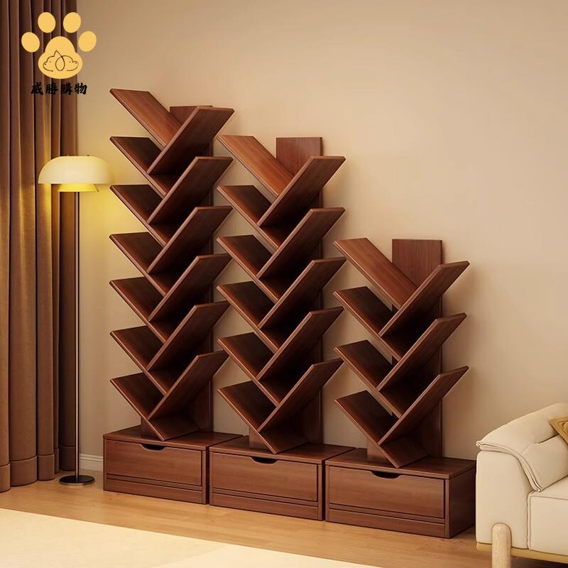 簡易樹形小書架 置物架 落地臥室櫃子 客廳收納架 家用多層創意窄書櫃Y9/12