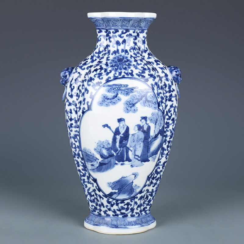 清・康熙年製款・古陶磁器・青花詩文(論語)八方罐・箱付』極細工・