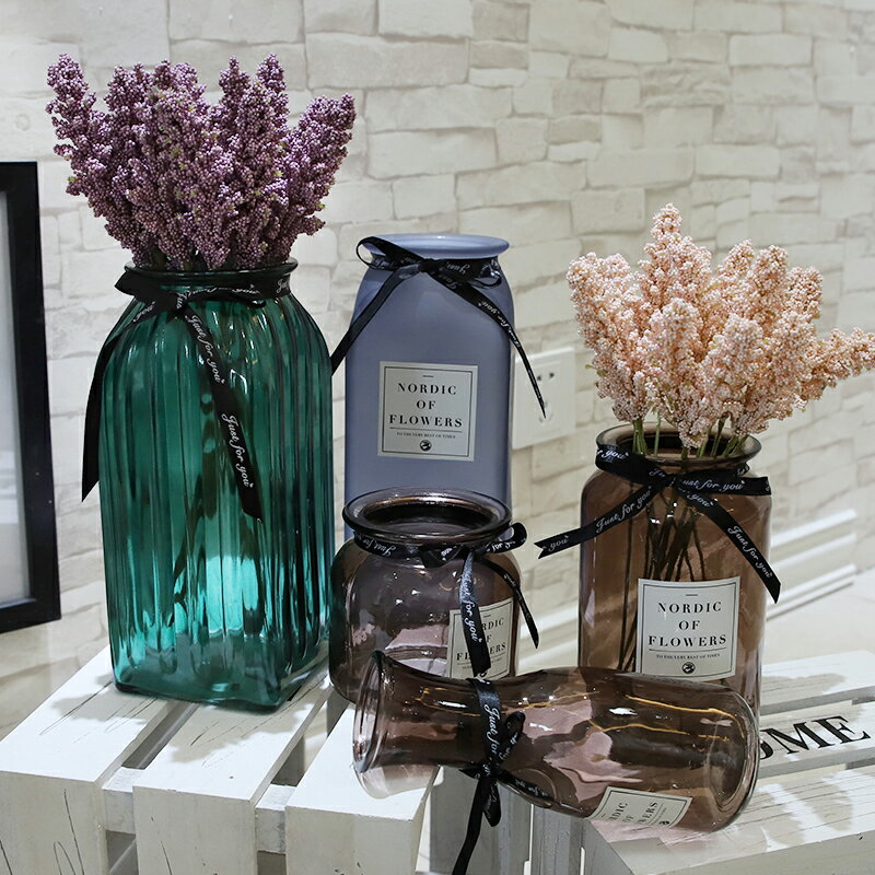 歐式原創玻璃花瓶客廳創新清新擺件彩色透明插花容器桌面裝飾擺件