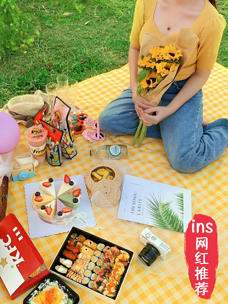 野餐墊防潮加厚春遊墊野炊戶外地墊便攜防水郊遊野餐布網紅ins風L
