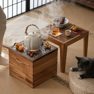免運 茶具系列 胡桃木圍爐茶桌燒炭鐵盆茶臺桌子茶空間冬日烤爐茶盤一體煮茶爐架