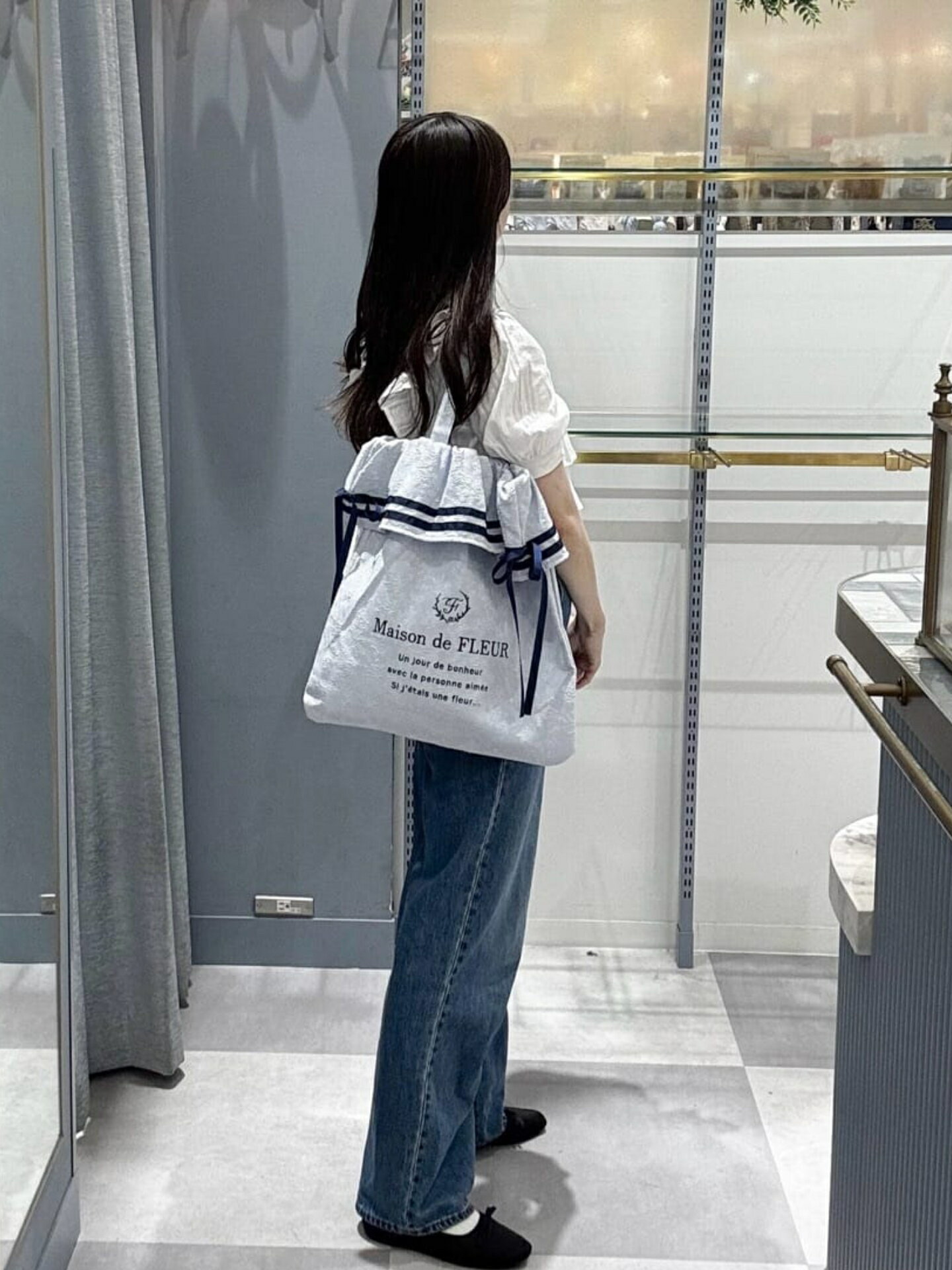 櫻花妹妹日系海軍系列細絲帶蝴蝶結單肩托特官網2025女