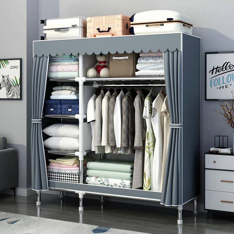 衣柜家用臥室大號簡易組裝布衣柜全鋼架加粗加厚結實耐用出租房屋