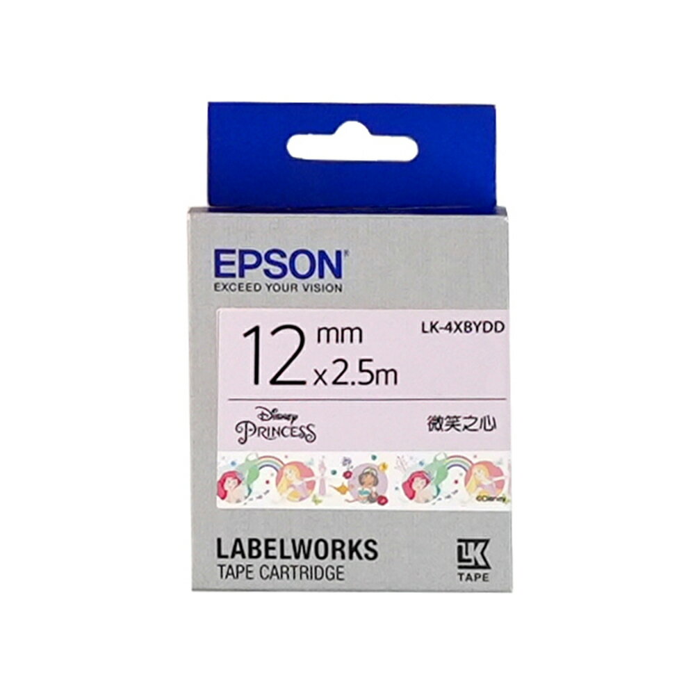 EPSON 迪士尼公主系列 LK-4XBYDD 白底黑字 12mm 標籤帶 S654488 適用 LW-K400/LW-C410/LW-K420 LW-500/LW-600P/LW-K600/LW-700/LW-Z900