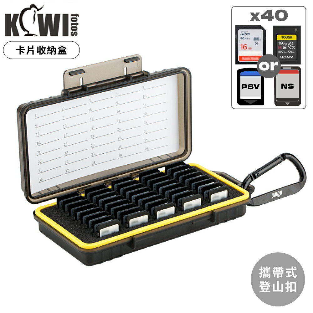 耀您館★KIWIFOTOS攜帶式登山扣卡盒記憶卡收納盒KCB-SD40(可放40張:任天堂Switch遊戲片/SD卡