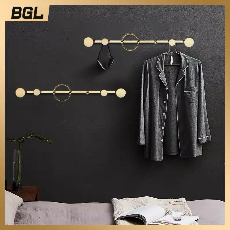 BGL【新品上市】 衛浴【全銅】落地衣帽架掛壁式置物架【免打孔】簡約金色掛衣架衣帽鉤