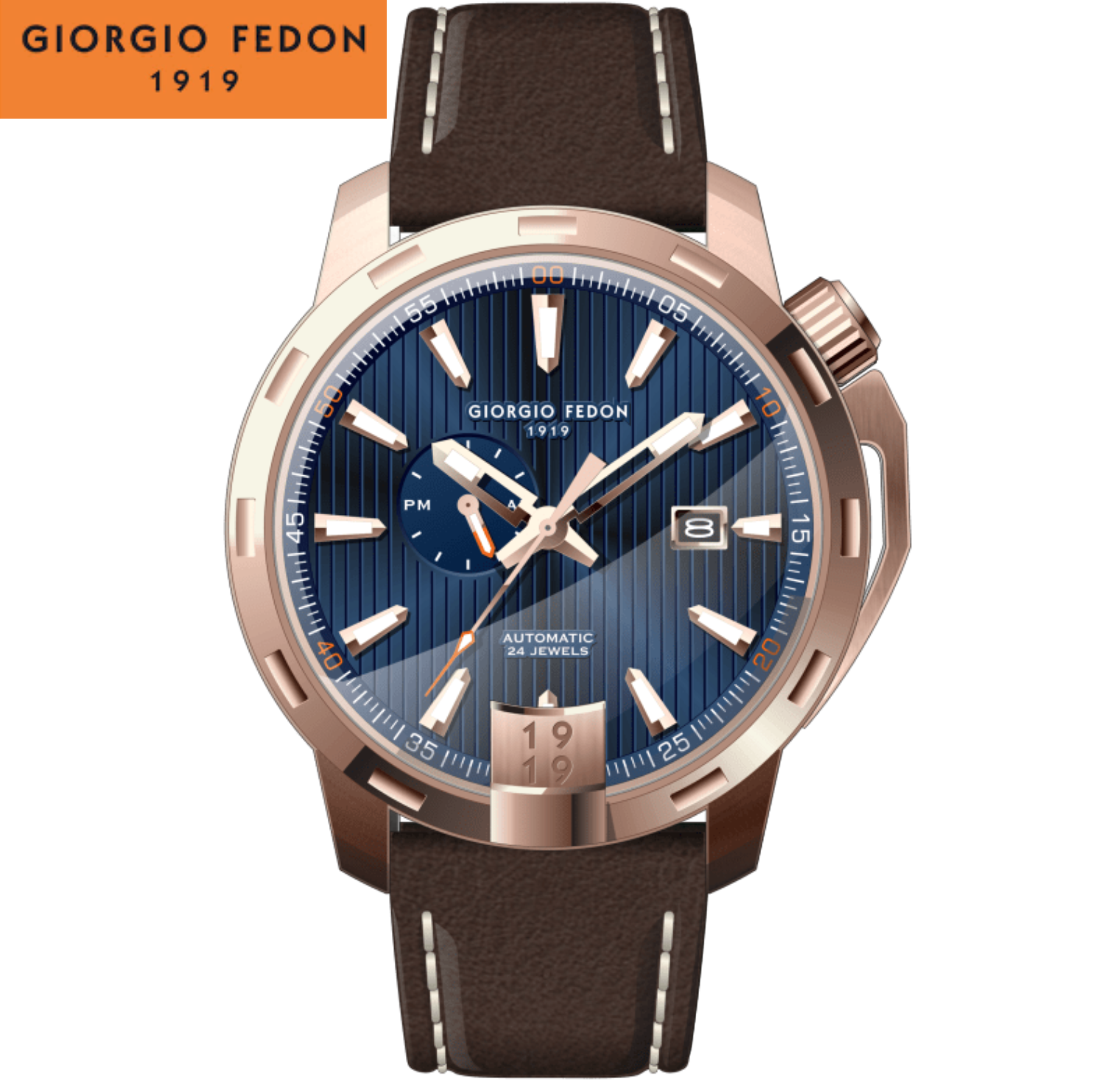 Giorgio Fedon 喬治菲登1919 TIMELESS VIII永恆系列運動版機械錶 GFCI006 藍x玫瑰金/45mm