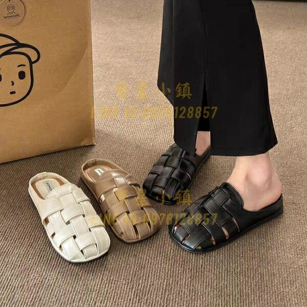 包頭羅馬半拖皮拖鞋女外穿一腳蹬百搭休閒時尚穆勒涼拖【繁星小鎮】