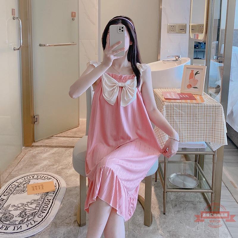 吊帶睡裙女夏季日系甜美可愛公主風連衣裙純色方領無袖家居服睡衣