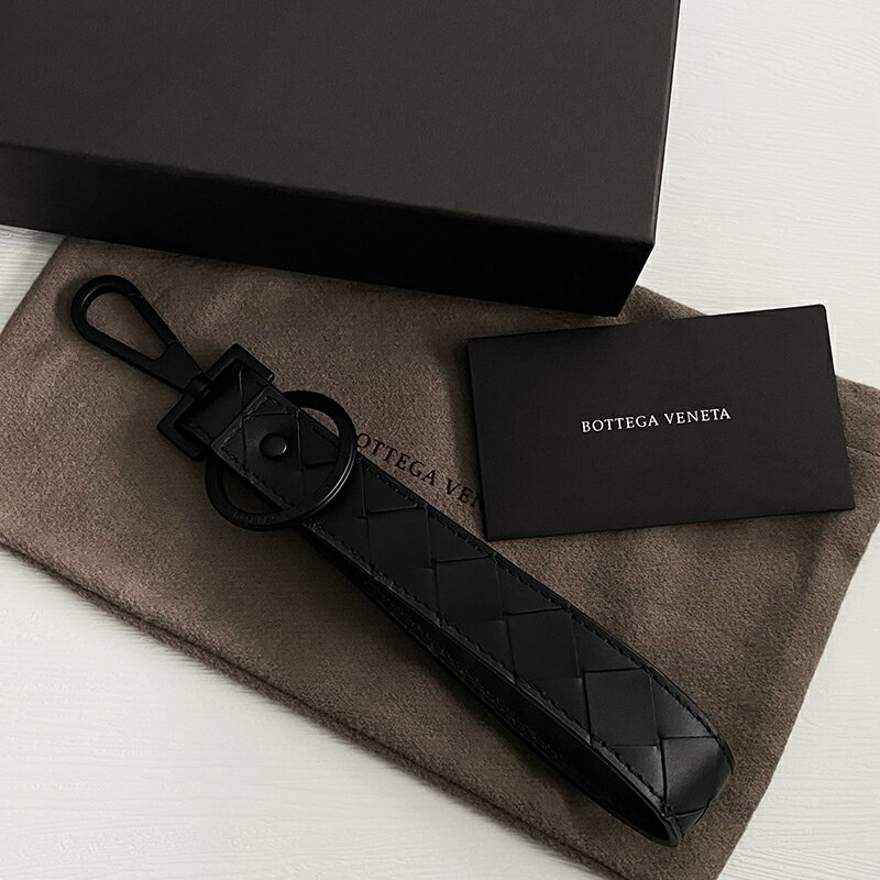 美國百分百【全新真品】BOTTEGA VENETA 真皮編織 鑰匙圈 BV 皮繩 掛件 歐洲精品 黑色 CZ36