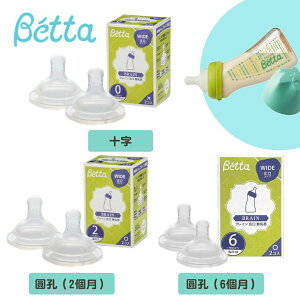 日本Dr. Betta Brain 廣口 寬口 專用 仿母乳食感替換奶嘴組(一盒兩個)圓孔/十字孔（三款可選）
