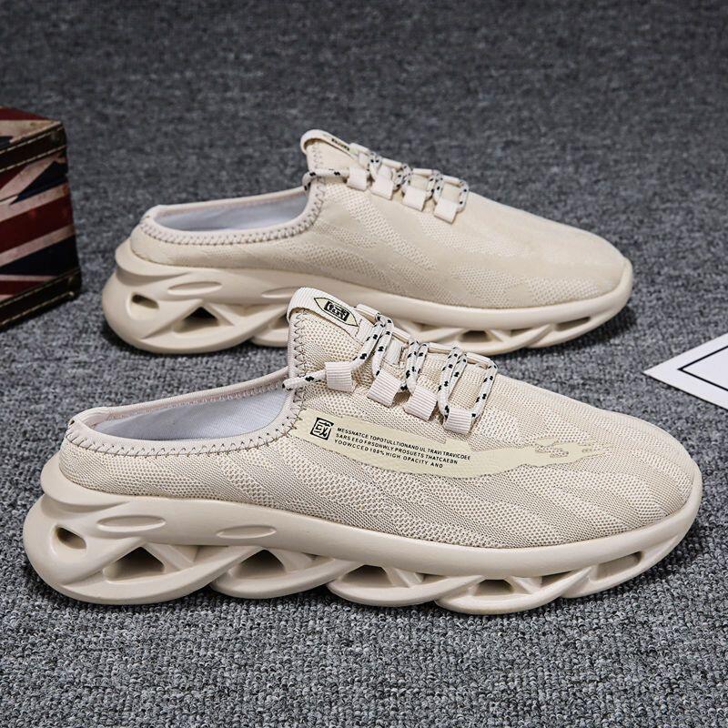 無後跟包頭涼鞋包頭半拖鞋男帆布懶人鞋夏季板鞋透氣防臭防滑外穿沙灘男鞋 半拖鞋男秋季透氣網鞋韓版百搭半拖