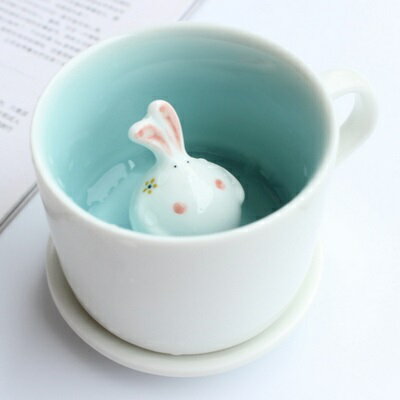 咖啡杯 彩繪馬克杯-可愛卡通兔兔附蓋陶瓷水杯72ax27【獨家進口】【米蘭精品】