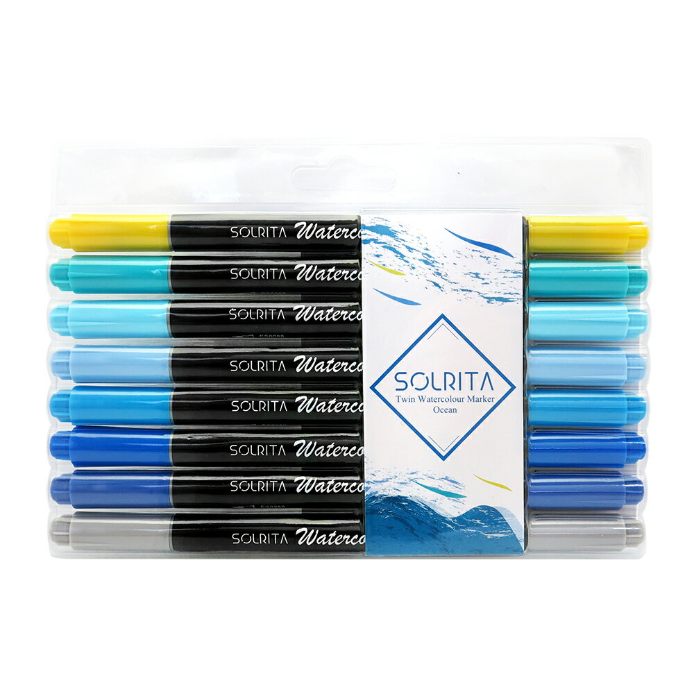 SOLRITA 雙頭水性專業美術筆/彩繪毛筆8支組-海洋系列(仿毛刷+細字)(BL0001B)