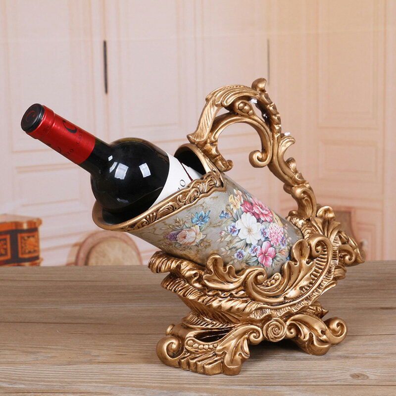 TQJ彩繪紅酒架創意葡萄酒架子復古樹脂酒架時尚家居擺件酒瓶架