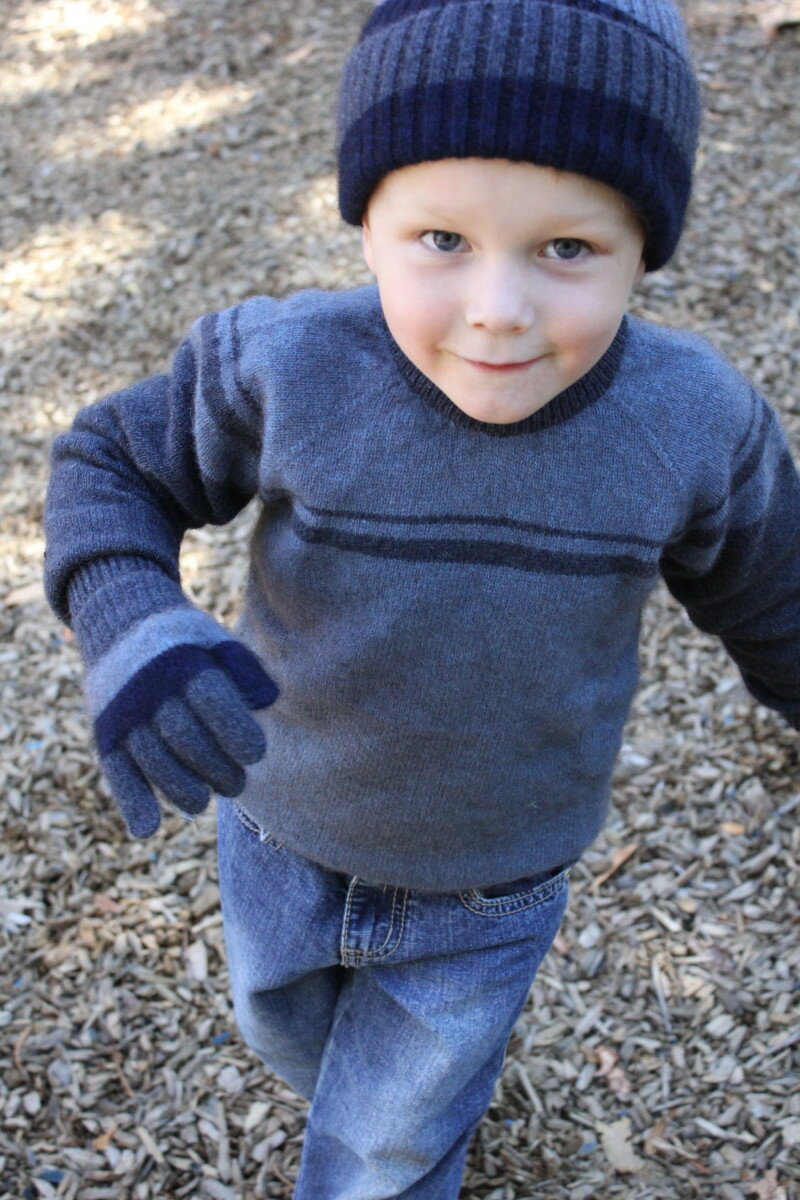 【兒童款】紐西蘭貂毛羊毛帽*多彩條紋_丹寧水藍深藍 保暖 冬季 3