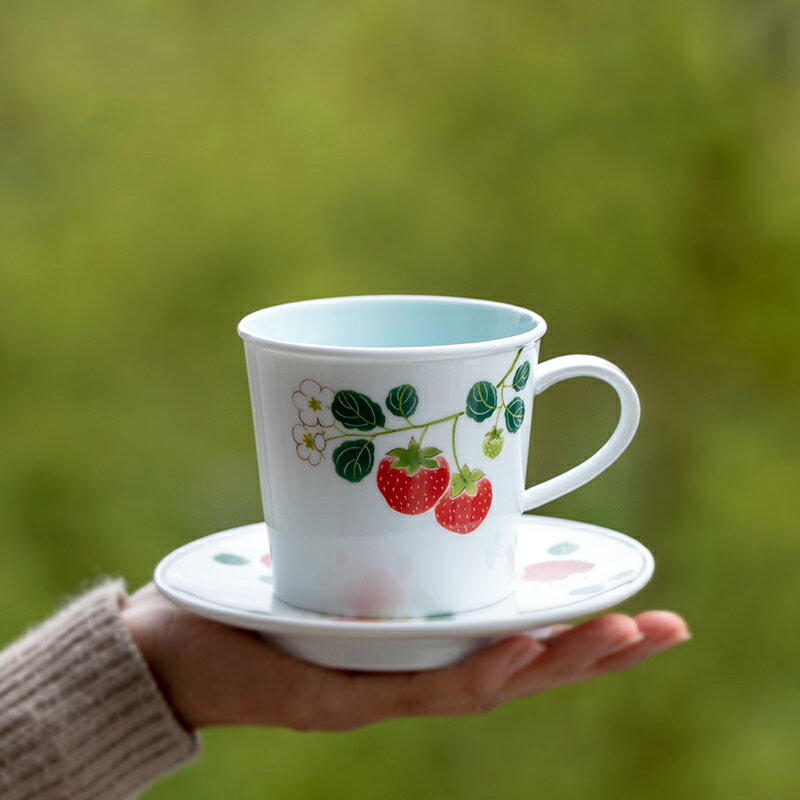 山水間草莓手繪咖啡杯帶碟高顏值全手工陶瓷可愛馬克杯家用水杯子