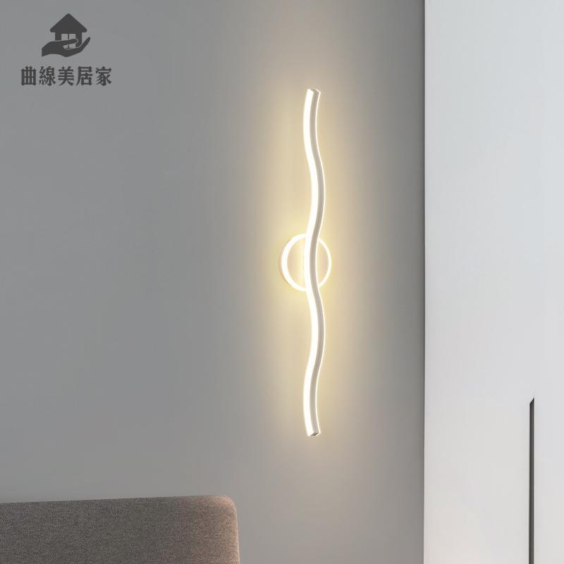 現貨特價 床頭燈 照明燈 壁燈 吊燈 小夜燈 極簡壁燈客廳電視背景墻壁燈輕奢led長條燈飾創意線條臥室床頭燈 工廠現貨5y5