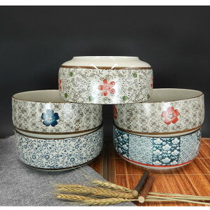 日式釉下彩 8英寸陶瓷面碗 家用大號湯碗 4-6人超大容量 加厚防燙