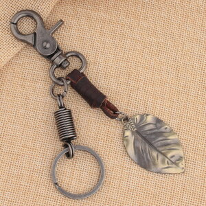 復古創意樹葉子牛皮鑰匙扣手工編織汽車鑰匙鏈包包掛件配飾品禮物