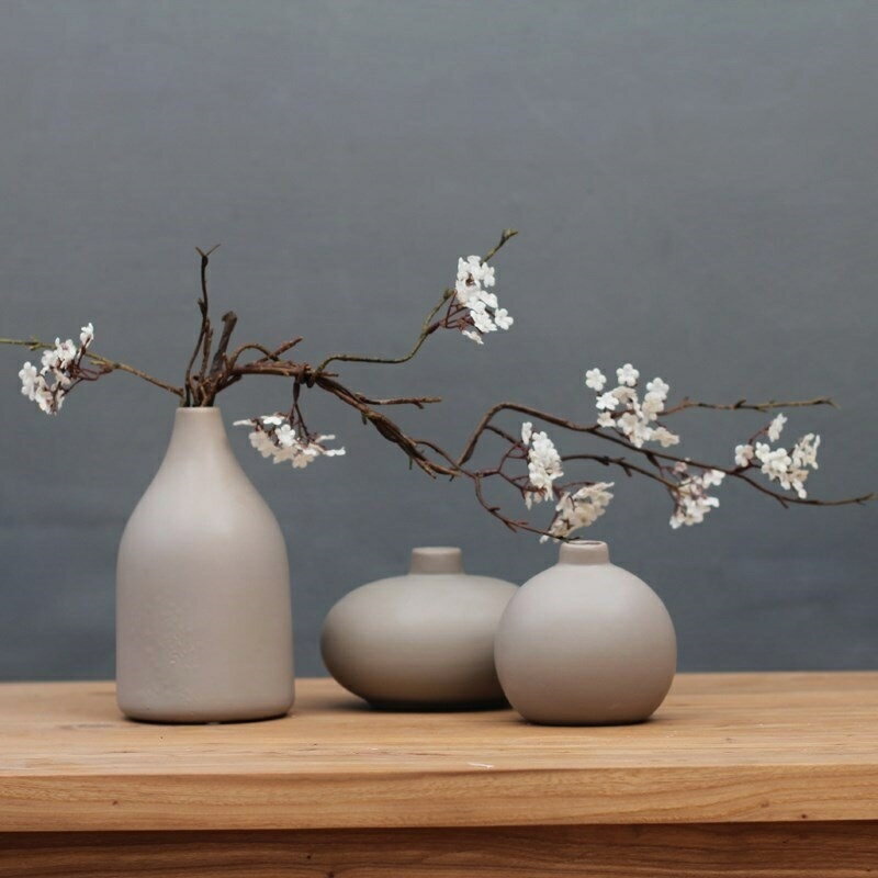 禪意陶瓷花瓶創意簡約茶道桌面客廳擺件新中式干花小花盆裝飾