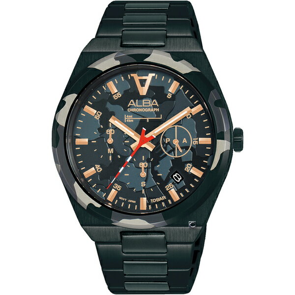 ALBA 雅柏錶 迷彩軍風計時腕錶 (VD53-X387SD(AT3H79X1)-41mm-迷彩面鋼帶【刷卡回饋 分期0利率】【APP下單22%點數回饋】