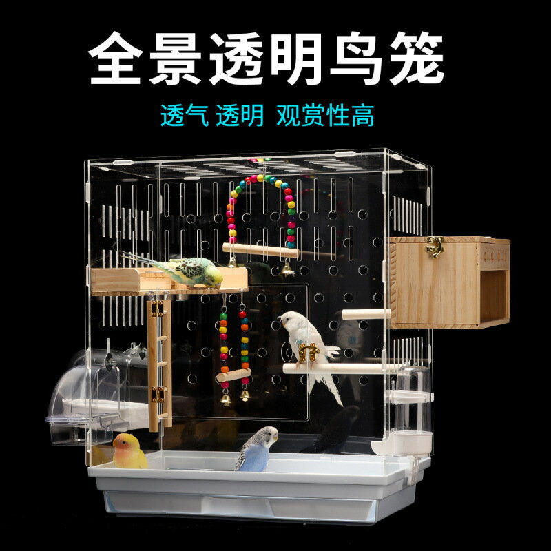 【透明豪華防濺】鳥籠 鸚鵡籠 虎皮鸚鵡籠 牡丹鸚鵡籠 玄鳳鸚鵡籠 亞克力鳥籠 觀賞鳥籠 保暖繁殖籠 防濺設計 附棲木食盆