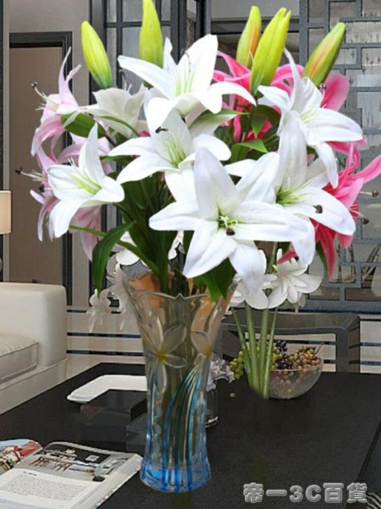 假花百合仿真花束單支客廳室內餐桌裝飾品擺設花藝擺件花瓶插花 交換禮物