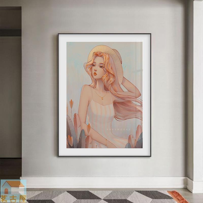 北歐抽象油畫少女人物風景抽象客廳臥室油畫創意小眾裝飾畫