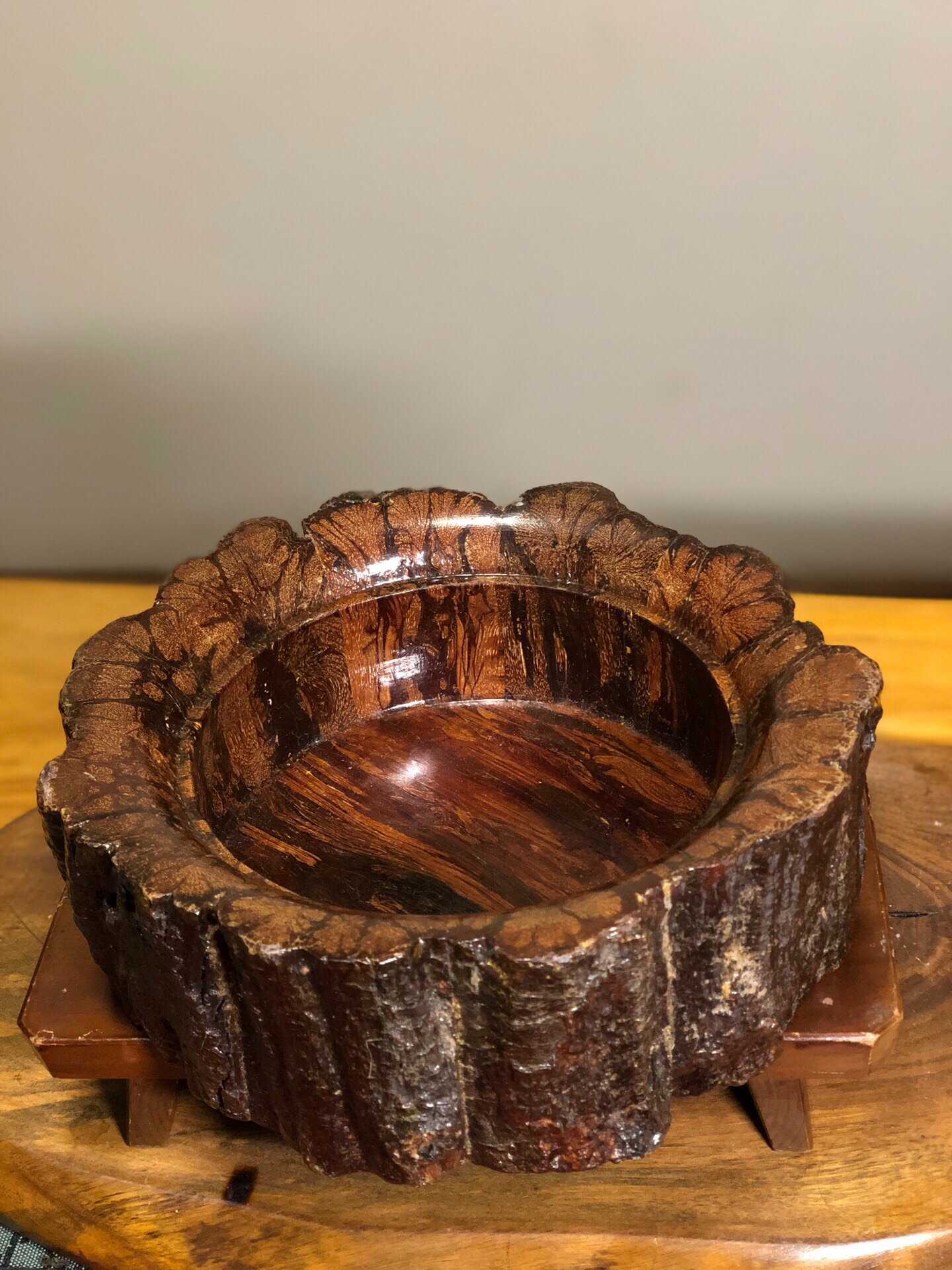 日本中古迴流老櫻木櫻皮 天然皮天然木紋 櫻木細工 建水 煙皿