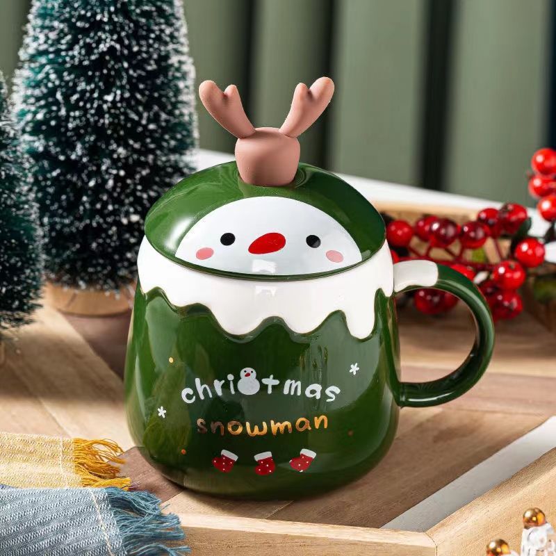 圣誕節禮物可愛杯子圣誕老人麋鹿馬克杯禮盒裝帶蓋帶勺卡通陶瓷杯