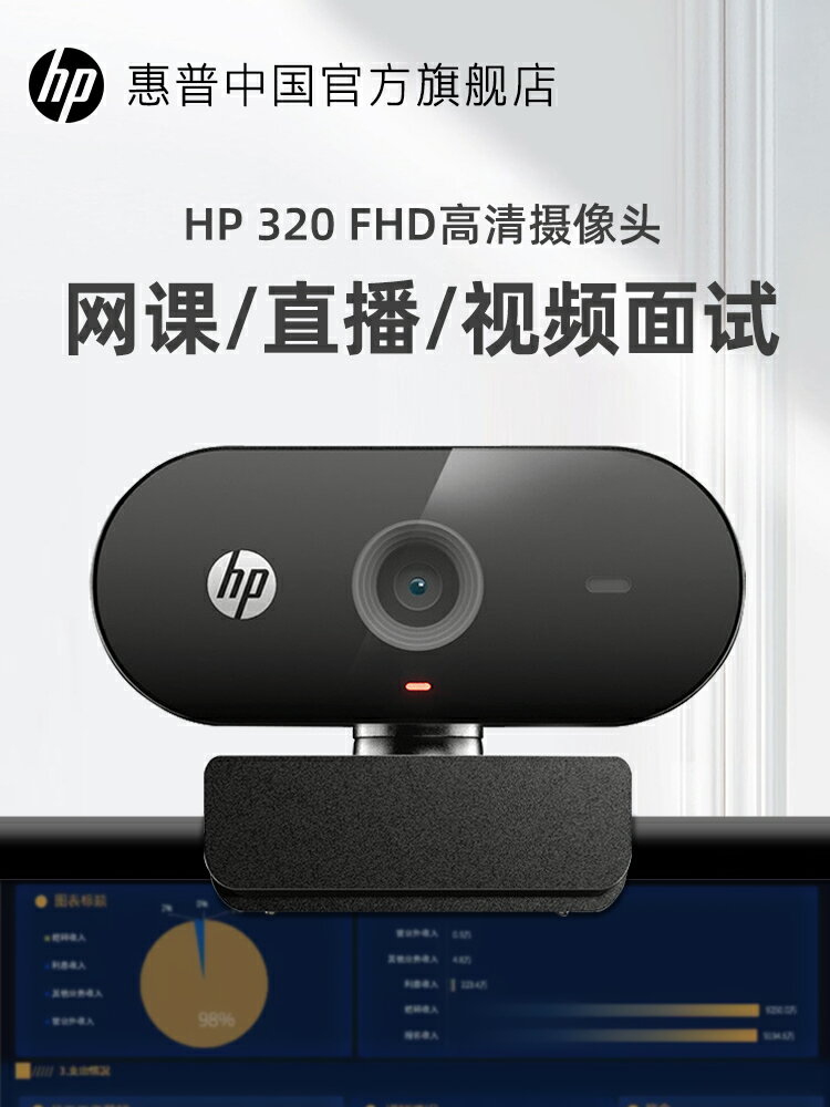 惠普usb外置攝像頭會議1080P高清帶麥克風電腦臺式機網課直播家用